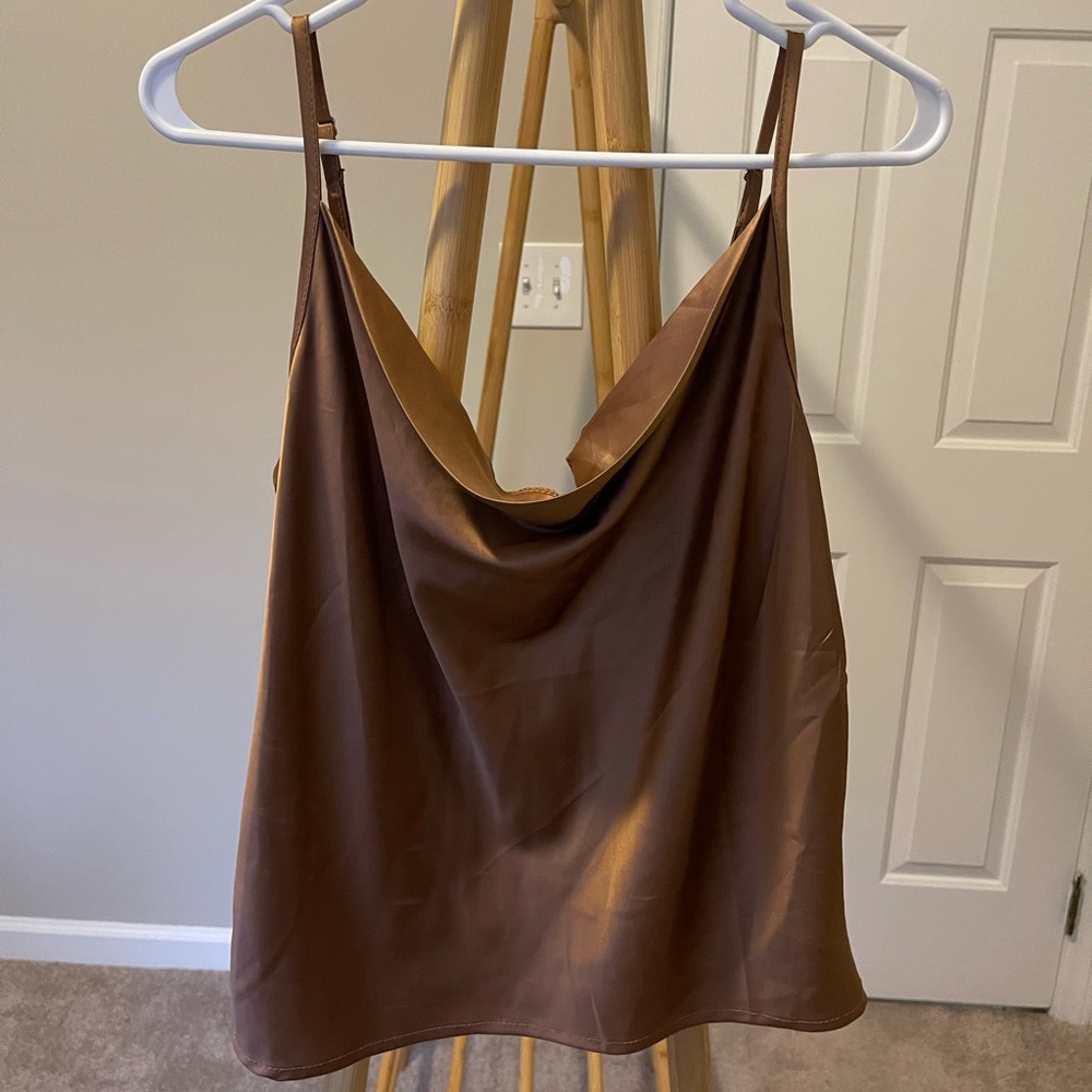 Camel brown silk top